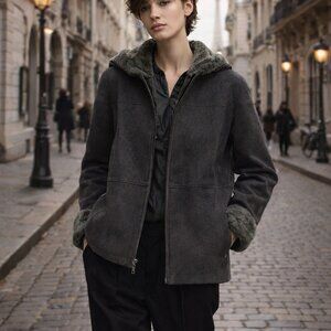 Woman’s ESPRIT 100% Wool Full Zip Coat W/Faux Fur Hooded/Small